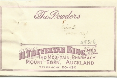 Trevelyan King Powders envelope. Mt Eden